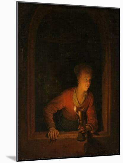 Girl with an Oil Lamp at a Window, 1645-75-Gerrit or Gerard Dou-Mounted Giclee Print