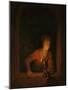 Girl with an Oil Lamp at a Window, 1645-75-Gerrit or Gerard Dou-Mounted Giclee Print