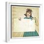Girl with Banner in Retro Style-natbasil-Framed Art Print