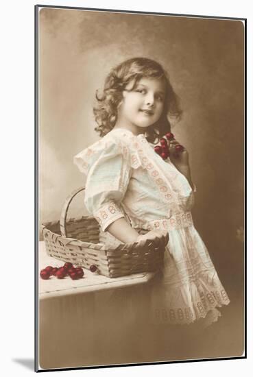 Girl with Basket and Cherries-null-Mounted Art Print