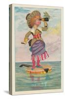 Girl with Binoculars on Floating Banjo-null-Stretched Canvas