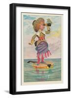 Girl with Binoculars on Floating Banjo-null-Framed Art Print