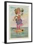 Girl with Binoculars on Floating Banjo-null-Framed Art Print