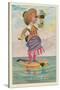 Girl with Binoculars on Floating Banjo-null-Stretched Canvas