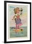 Girl with Binoculars on Floating Banjo-null-Framed Art Print