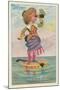 Girl with Binoculars on Floating Banjo-null-Mounted Art Print