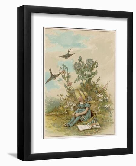 Girl with Birds-M Ellen Edwards-Framed Art Print