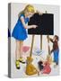 Girl with Blackboard-Clive Uptton-Stretched Canvas