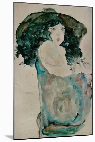 Girl with Blue-Black Hair and Hat, 1911-Egon Schiele-Mounted Giclee Print