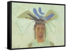 Girl with Blue Fish-David Alan Redpath Michie-Framed Stretched Canvas