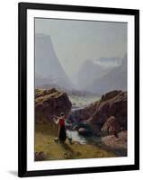 Girl with Buckets of Water and Boy Fishing-Hans Andreas Dahl-Framed Giclee Print