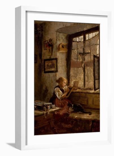 Girl with Cat-Herman Hartwich-Framed Art Print