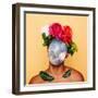 Girl with Clouds instead of a Face and a Crown of Flowers. Contemporary Art Collage. Abstract Surre-null-Framed Photographic Print