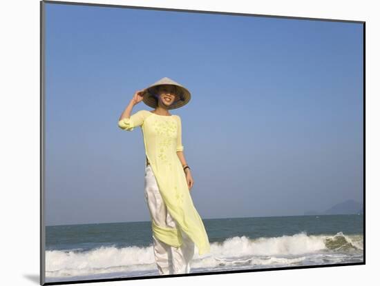 Girl with Conical Hat on the Beach, Vietnam-Keren Su-Mounted Premium Photographic Print