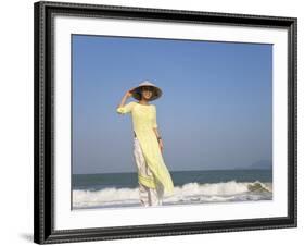 Girl with Conical Hat on the Beach, Vietnam-Keren Su-Framed Photographic Print