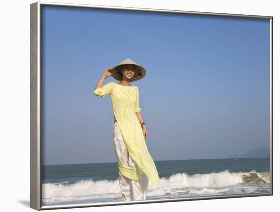 Girl with Conical Hat on the Beach, Vietnam-Keren Su-Framed Photographic Print