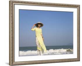 Girl with Conical Hat on the Beach, Vietnam-Keren Su-Framed Photographic Print