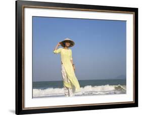 Girl with Conical Hat on the Beach, Vietnam-Keren Su-Framed Photographic Print