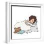 Girl with Dark Curly Hair Sleeping on Bed. Circadian Rhythm. Morning and Night. Every Day Life. Hap-Elena Shmoylova-Framed Art Print