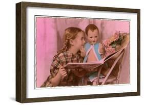 Girl with Doll and Roses-null-Framed Art Print