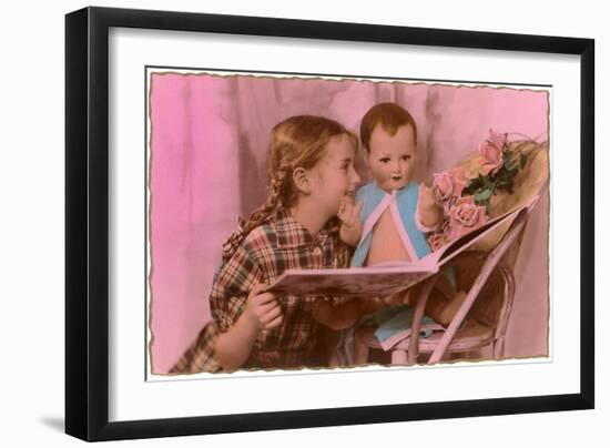 Girl with Doll and Roses-null-Framed Art Print