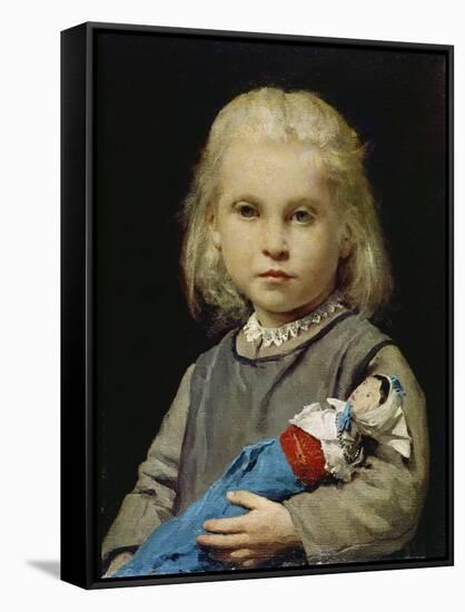 Girl with Doll-Albert Anker-Framed Stretched Canvas