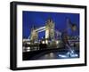 Girl with Dolphin by David Wynne, Illuminated at Night in Front of Tower Bridge, London, England-Peter Barritt-Framed Photographic Print