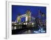 Girl with Dolphin by David Wynne, Illuminated at Night in Front of Tower Bridge, London, England-Peter Barritt-Framed Photographic Print