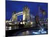 Girl with Dolphin by David Wynne, Illuminated at Night in Front of Tower Bridge, London, England-Peter Barritt-Mounted Photographic Print