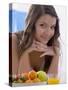 Girl with Fresh Fruit and Orange Juice-null-Stretched Canvas