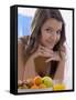 Girl with Fresh Fruit and Orange Juice-null-Framed Stretched Canvas