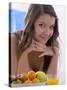 Girl with Fresh Fruit and Orange Juice-null-Stretched Canvas