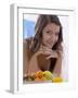 Girl with Fresh Fruit and Orange Juice-null-Framed Photographic Print