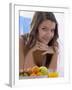 Girl with Fresh Fruit and Orange Juice-null-Framed Photographic Print