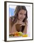 Girl with Fresh Fruit and Orange Juice-null-Framed Photographic Print