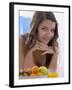 Girl with Fresh Fruit and Orange Juice-null-Framed Photographic Print