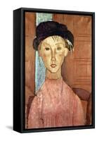 Girl with Hat-Amedeo Modigliani-Framed Stretched Canvas