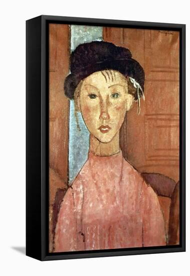 Girl with Hat-Amedeo Modigliani-Framed Stretched Canvas