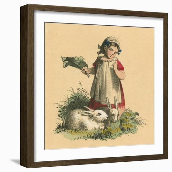 Girl with Her Rabbits-English School-Framed Giclee Print