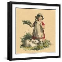 Girl with Her Rabbits-English School-Framed Giclee Print