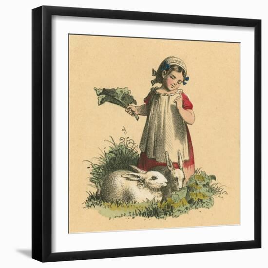 Girl with Her Rabbits-English School-Framed Giclee Print