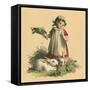 Girl with Her Rabbits-English School-Framed Stretched Canvas