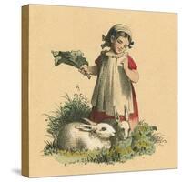 Girl with Her Rabbits-English School-Stretched Canvas