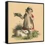 Girl with Her Rabbits-English School-Framed Stretched Canvas