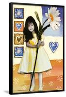 Girl with Huge Sunflower Art Print Poster-null-Framed Poster