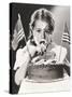 Girl with July 4th Cake All over Her Face-null-Stretched Canvas