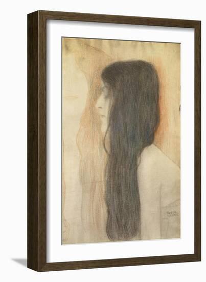 Girl with Long Hair in Profile-Gustav Klimt-Framed Giclee Print