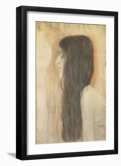 Girl with Long Hair in Profile-Gustav Klimt-Framed Giclee Print