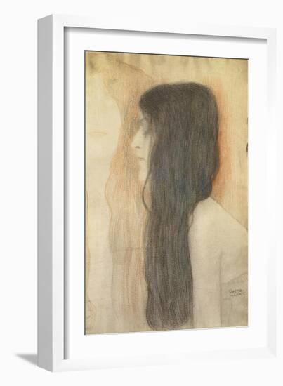 Girl with Long Hair in Profile-Gustav Klimt-Framed Giclee Print