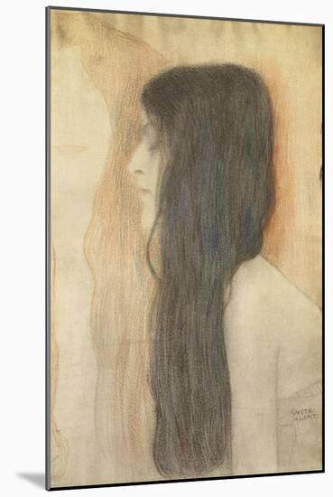 Girl with Long Hair in Profile-Gustav Klimt-Mounted Giclee Print